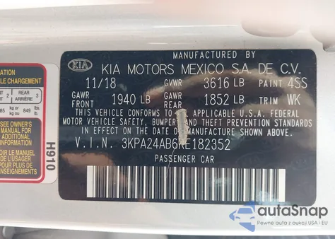 2019 Kia Rio S из США, поврежденный, VIN 3KPA24AB6KE182352